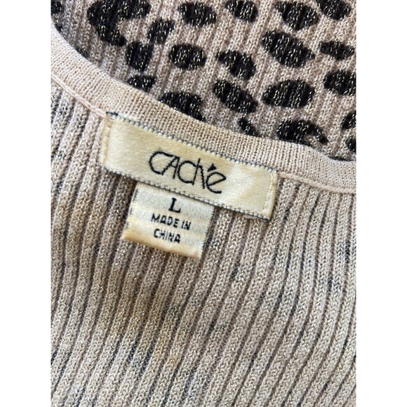 Vintage Y2K Cache Leopard Sequin Tank Top Size L Metallic Knit Glam Mob Wife Hot - Picture 5 of 11